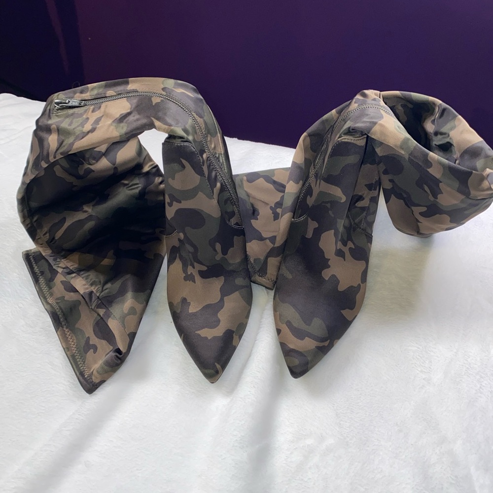 Aldo Satin Thigh high boots Size 8. Worn once Camouflage